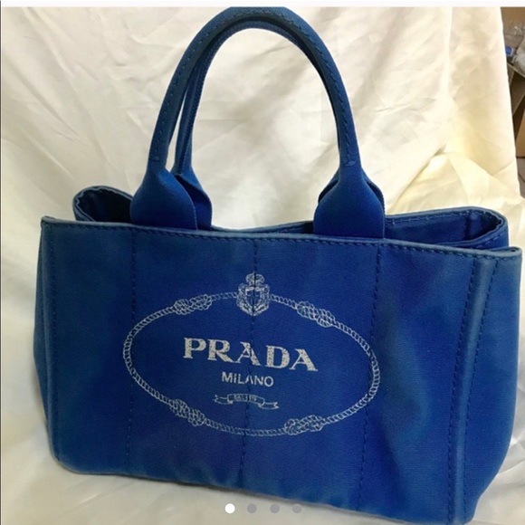 Prada Handbags - Prada Blue Canvas Tote Bag